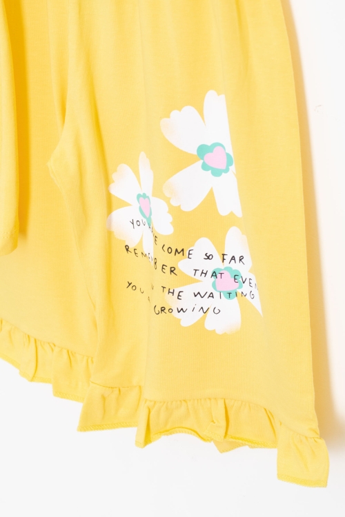 Sarı Çiçek Desenli Fırfır Detaylı Kız Çocuk Şortlu Takım 20597