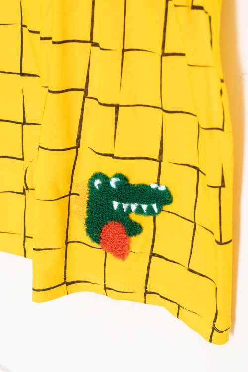 Sarı Dino Cep Nakışlı Kısa Kol Tişörtlü Erkek Çocuk Şortlu Takım 20575