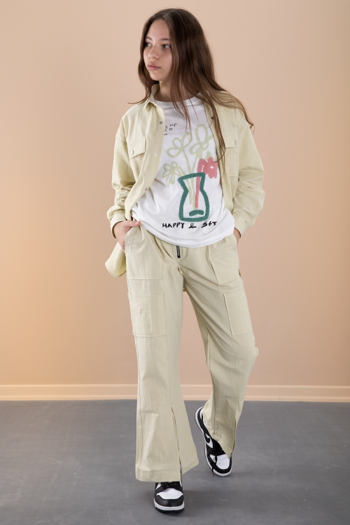 Sarı Kız Çocuk Çiçek Baskılı Gömlekli Jogger Pantolonlu 3lü Takım 20474