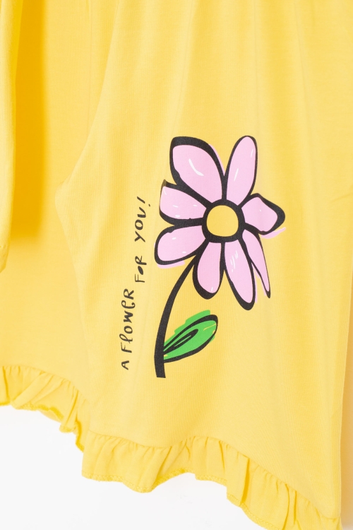 Sarı Papatya Baskılı Fırfır Detaylı Kız Çocuk Şortlu 2li Takım 20607