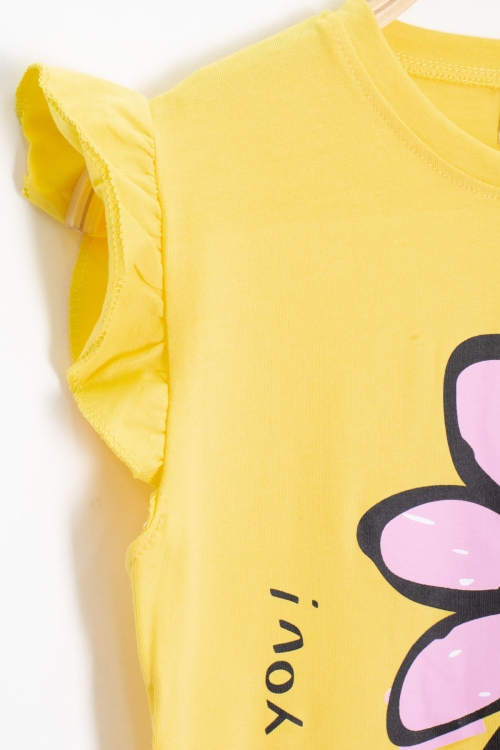 Sarı Papatya Baskılı Fırfır Detaylı Kız Çocuk Şortlu 2li Takım 20607