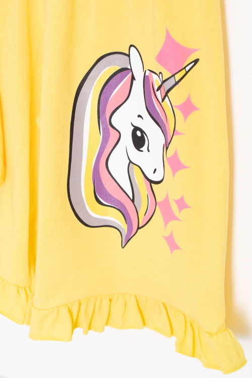 Sarı Unicorn Baskılı Kız Çocuk Şortlu 2li Takım 20614
