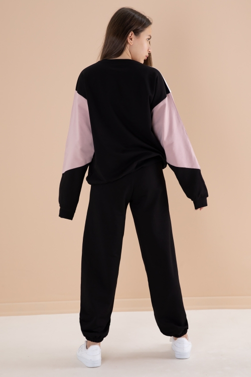 Siyah Angels Yazılı Bisiklet Yaka Kız Çocuk Eşofman Takımı 19973