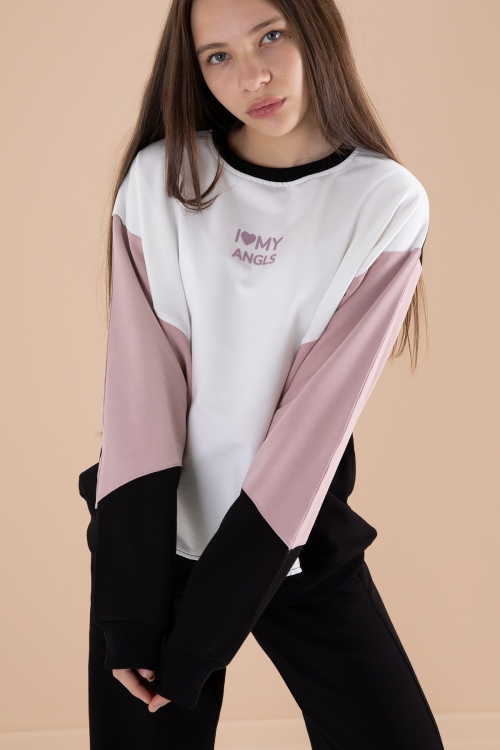 Siyah Angels Yazılı Bisiklet Yaka Kız Çocuk Eşofman Takımı 19973