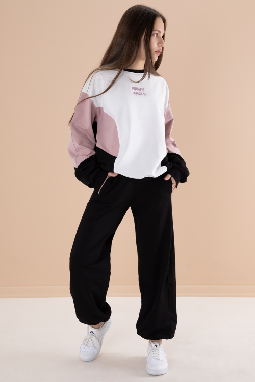 Siyah Angels Yazılı Bisiklet Yaka Kız Çocuk Eşofman Takımı 19973