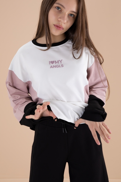 Siyah Angels Yazılı Bisiklet Yaka Kız Çocuk Eşofman Takımı 19973