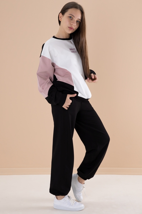 Siyah Angels Yazılı Bisiklet Yaka Kız Çocuk Eşofman Takımı 19973