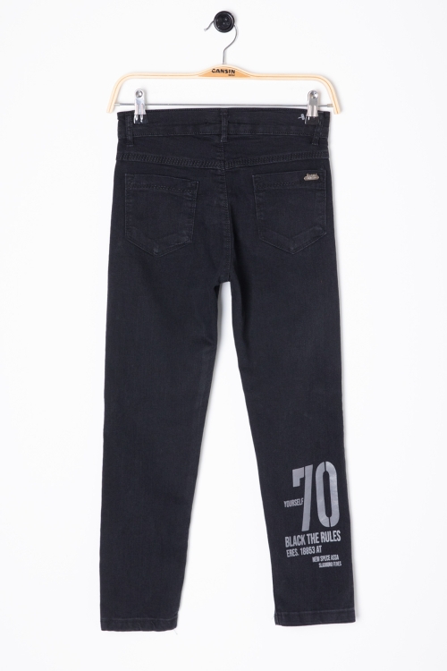 Siyah Arkası Yazı Baskılı Dar Paça Erkek Çocuk Jean Pantolon 20419