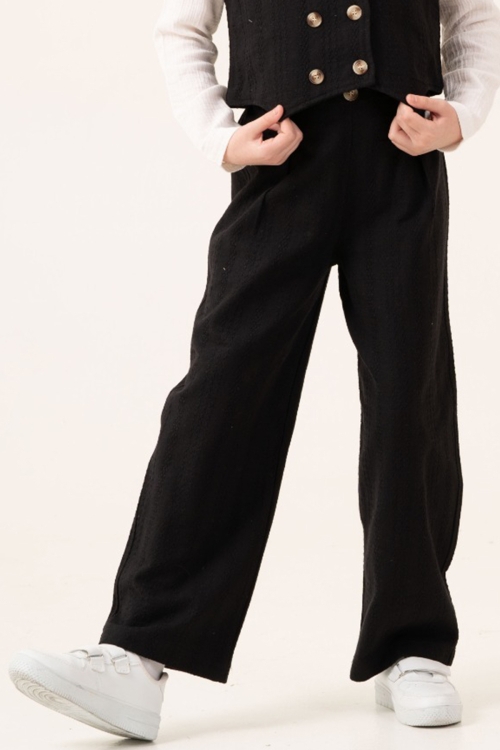 Siyah Armürlü Yelekli Düğmeli Gömlekli Kız Çocuk 3lü Takım 20530