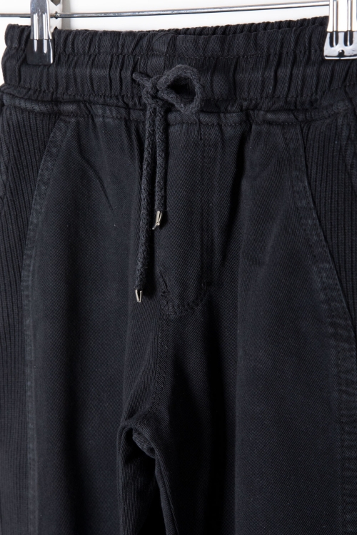 Siyah Bel ve Paçası Lastikli Erkek Çocuk Keten Pantolon 20409