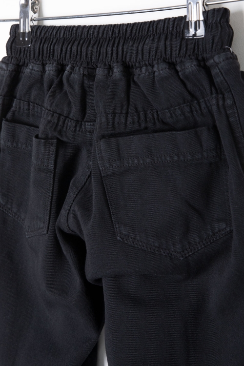 Siyah Bel ve Paçası Lastikli Erkek Çocuk Keten Pantolon 20409