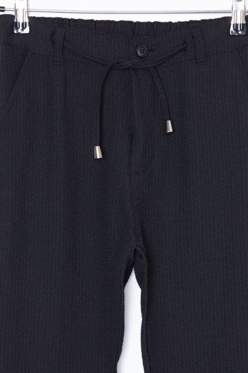 Siyah Beli Bağcıklı Duble Paça Erkek Çocuk Jogger Pantolon 20037