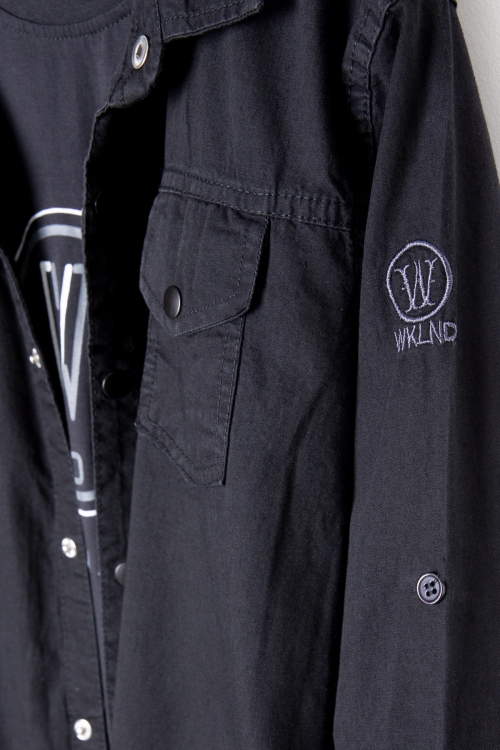 Siyah Bisiklet Yaka Tişörtlü Erkek Çocuk Göğüs Cepli Jean Gömlek 20079