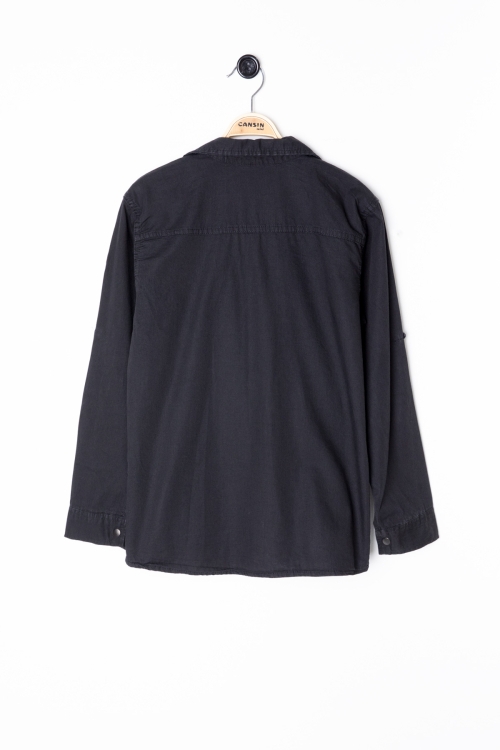 Siyah Bisiklet Yaka Tişörtlü Erkek Çocuk Göğüs Cepli Jean Gömlek 20079