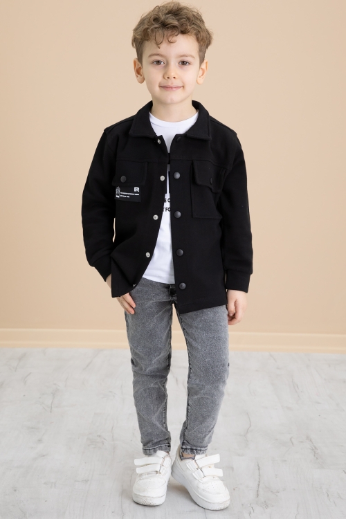 Siyah Cep Kapaklı Gömlekli Jean Pantolonlu Erkek Çocuk 3lü Takım 20022