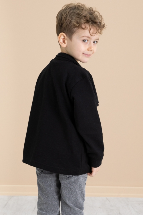 Siyah Cep Kapaklı Gömlekli Jean Pantolonlu Erkek Çocuk 3lü Takım 20022