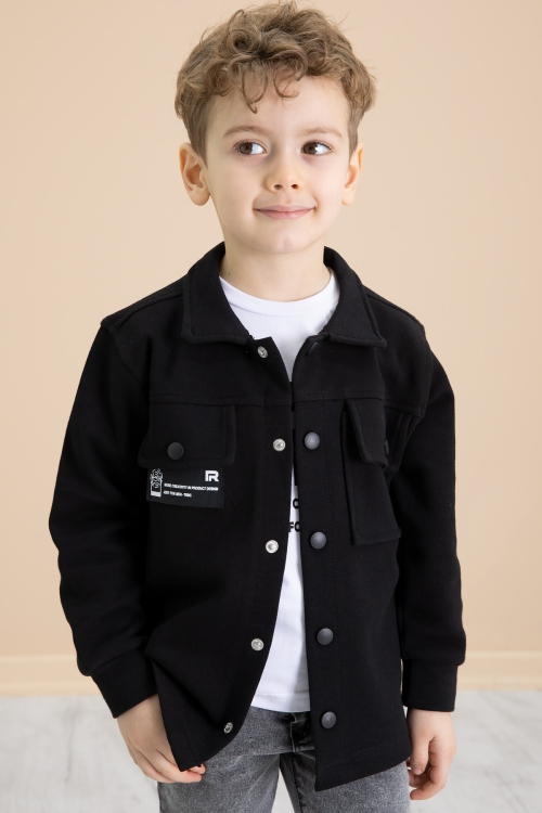 Siyah Cep Kapaklı Gömlekli Jean Pantolonlu Erkek Çocuk 3lü Takım 20022