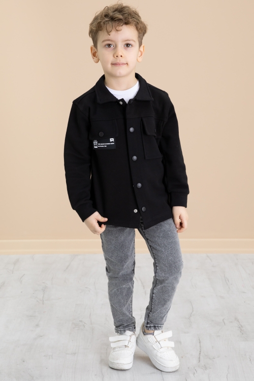Siyah Cep Kapaklı Gömlekli Jean Pantolonlu Erkek Çocuk 3lü Takım 20022