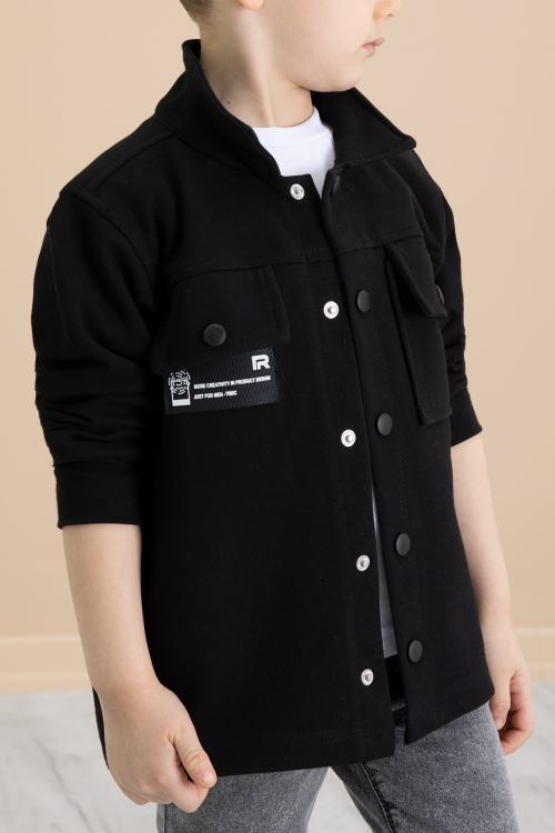 Siyah Cep Kapaklı Gömlekli Jean Pantolonlu Erkek Çocuk 3lü Takım 20022