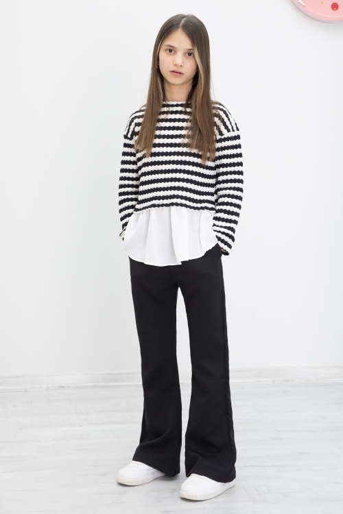 Siyah Çizgili Bluzlu İspanyol Paça Pantolonlu Kız Çocuk 2li Takım 19986