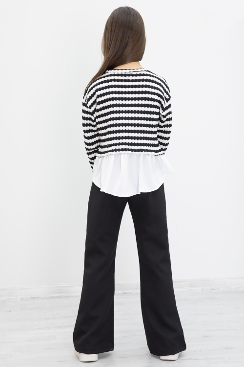 Siyah Çizgili Bluzlu İspanyol Paça Pantolonlu Kız Çocuk 2li Takım 19986