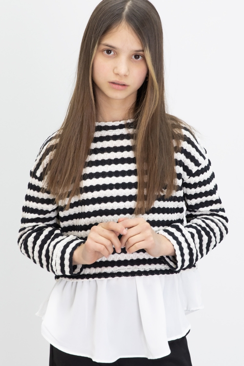 Siyah Çizgili Bluzlu İspanyol Paça Pantolonlu Kız Çocuk 2li Takım 19986