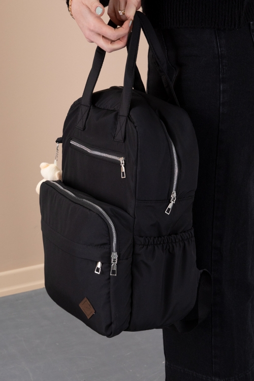 Siyah Çok Fonksiyonlu Aksesuarlı Bebek Bakımı & Anne Sırt Çantası 20236