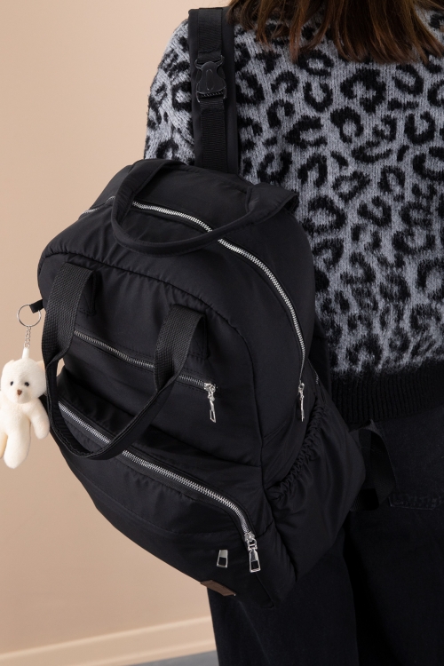 Siyah Çok Fonksiyonlu Aksesuarlı Bebek Bakımı & Anne Sırt Çantası 20236