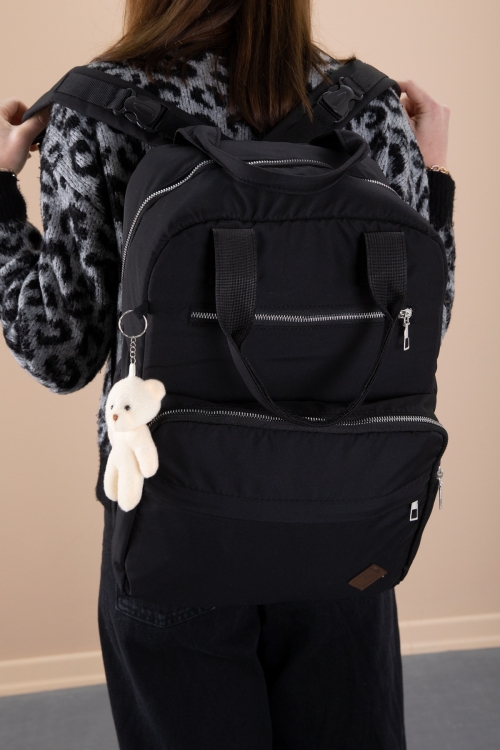 Siyah Çok Fonksiyonlu Aksesuarlı Bebek Bakımı & Anne Sırt Çantası 20236