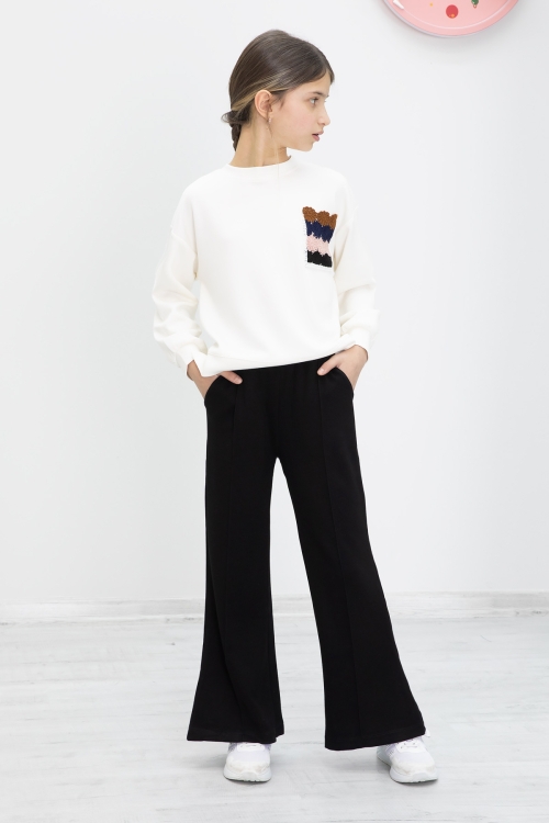 Siyah Dantel Cepli İspanyol Paça Kız Çocuk Alt Üst Takım 19980