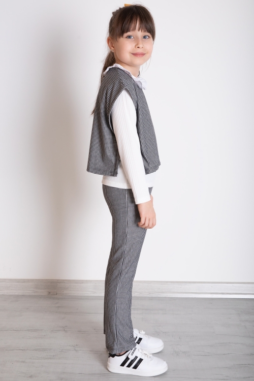 Siyah Ekose Desenli Süveterli Pantolonlu Kız Çocuk Badili 3lü Takım 20371