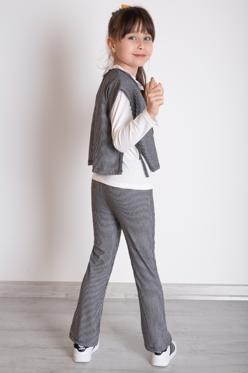 Siyah Ekose Desenli Süveterli Pantolonlu Kız Çocuk Badili 3lü Takım 20371