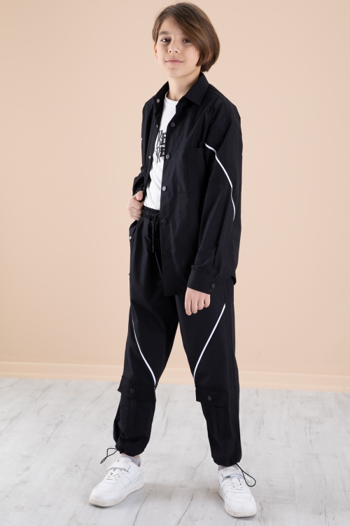 Siyah Erkek Çocuk 3lü Takım Tişört Gömlek Pantolon 20229