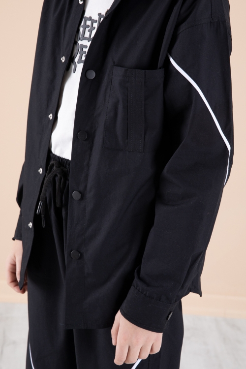 Siyah Erkek Çocuk 3lü Takım Tişört Gömlek Pantolon 20229