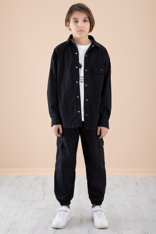 Siyah Erkek Çocuk Baskılı Tişörtlü 3lü Takım 20328