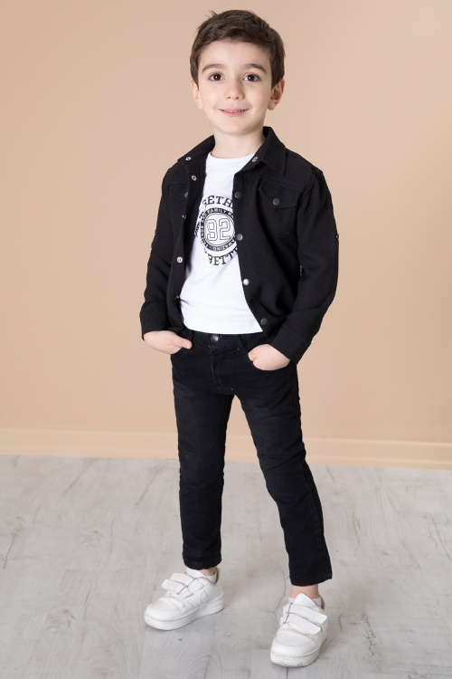 Siyah Erkek Çocuk Çıtçıtlı Gömlekli Pantolonlu 3lü Alt Üst Takım 20260