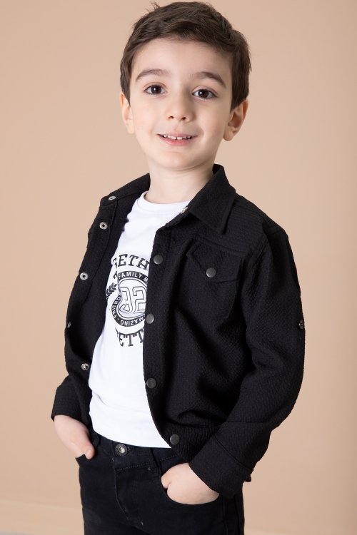 Siyah Erkek Çocuk Çıtçıtlı Gömlekli Pantolonlu 3lü Alt Üst Takım 20260