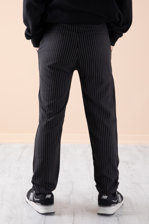 Siyah Erkek Çocuk Çizgili Duble Paça Jogger Pantolon 20043