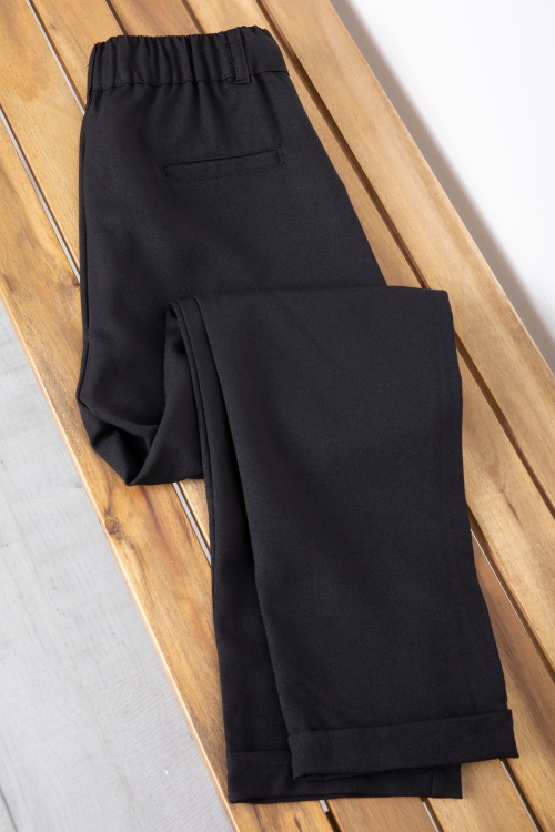 Siyah Erkek Çocuk Duble Paça Jogger Kumaş Pantolon 20047