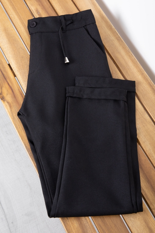 Siyah Erkek Çocuk Duble Paça Jogger Kumaş Pantolon 20047