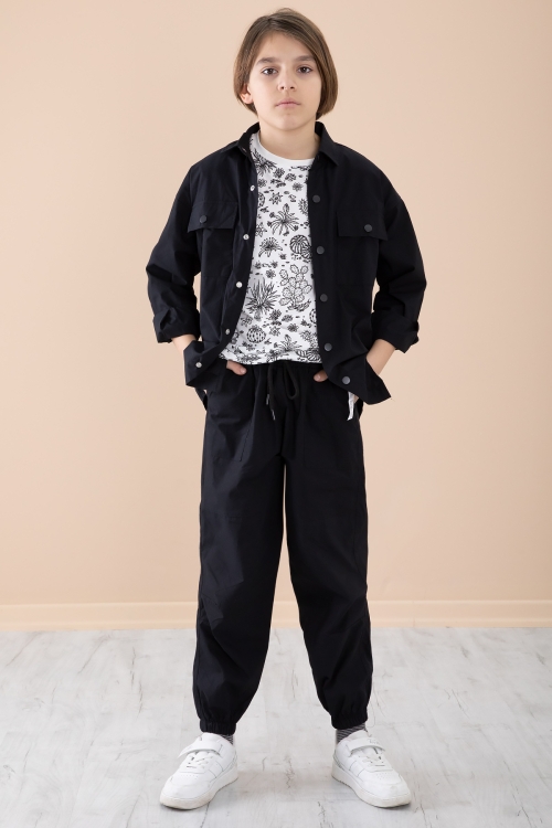 Siyah Erkek Çocuk Gögüs Cepli 3lü Takım 20349