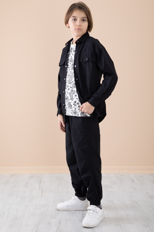 Siyah Erkek Çocuk Gögüs Cepli 3lü Takım 20349