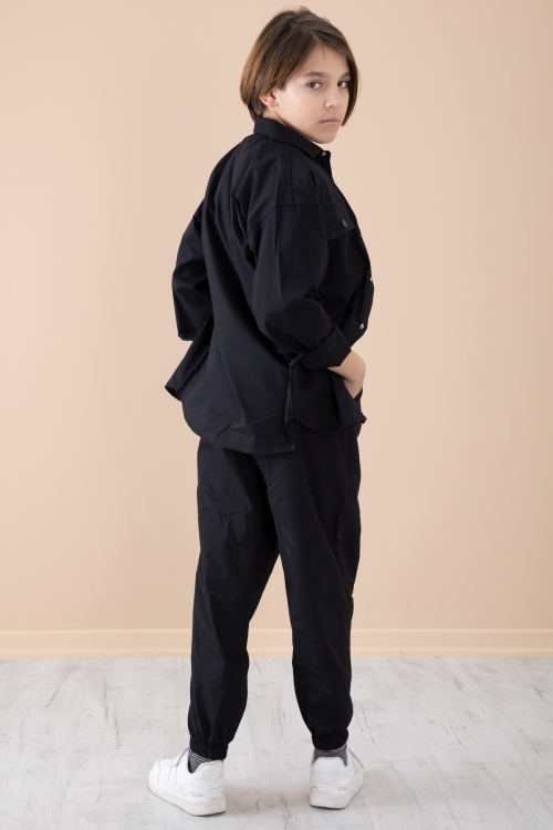 Siyah Erkek Çocuk Gögüs Cepli 3lü Takım 20349