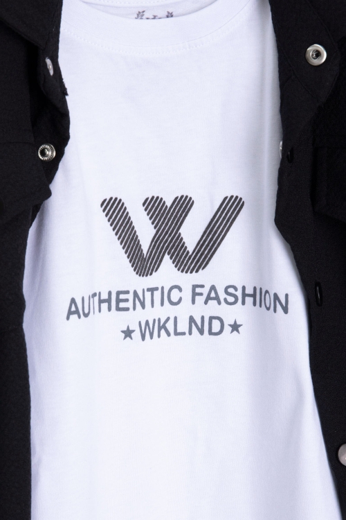 Siyah Erkek Çocuk Jogger Gömlekli Tişörtlü 2li Takım 20401