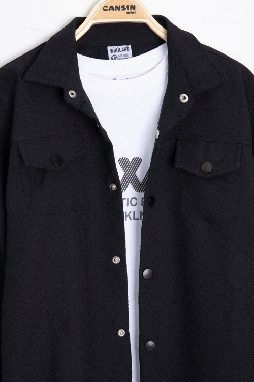 Siyah Erkek Çocuk Jogger Gömlekli Tişörtlü 2li Takım 20401