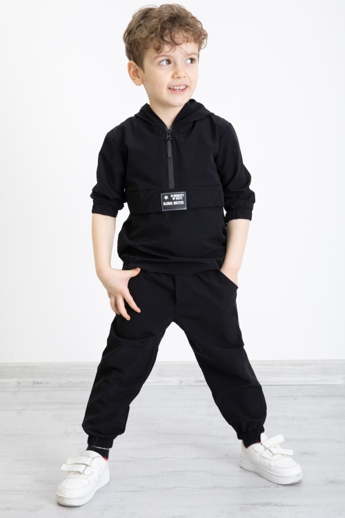 Siyah Erkek Çocuk Kapşonlu Paraşüt Takım 20154