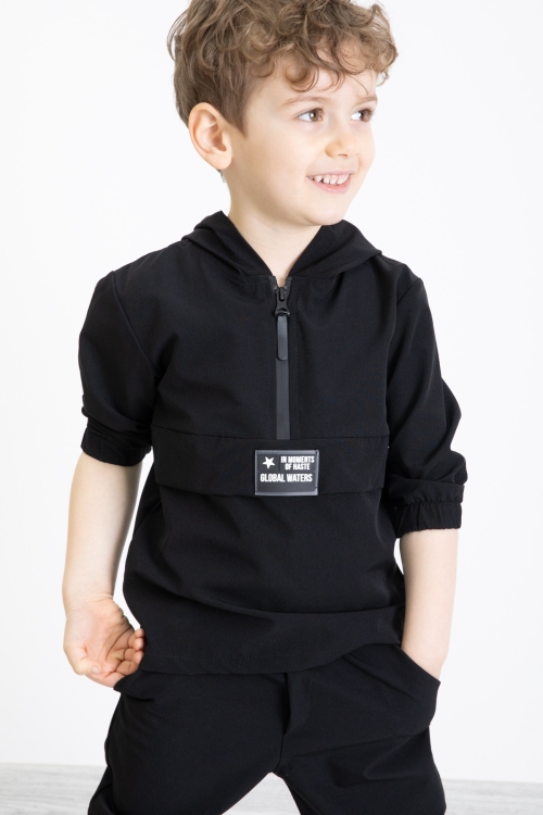 Siyah Erkek Çocuk Kapşonlu Paraşüt Takım 20154