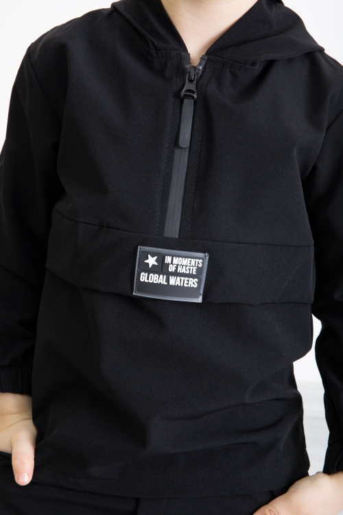 Siyah Erkek Çocuk Kapşonlu Paraşüt Takım 20154