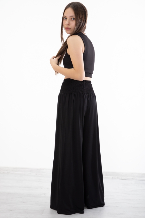 Siyah Fitilli Croplu Kız Çocuk Geniş Kesim Pantolonlu Takım 20380