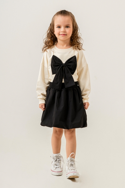 Siyah Fiyonklu Badili Balon Etekli Kız Çocuk Takım 20384
